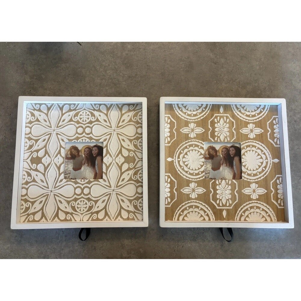Young’s Inc Rustic Boho Wood 3.5 X 3.5 Photo Frame 12 X 12 White Floral Picture